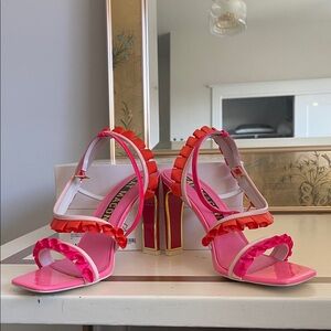 Kat Maconie Pink and Red Ruffle Heels